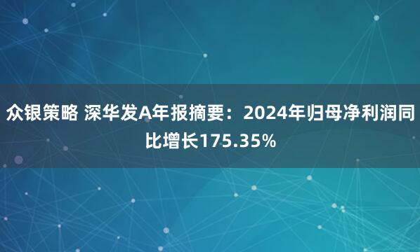 众银策略 深华发A年报摘要：2024年归母净利润同比增长175.35%